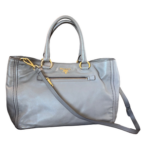 Prada Gray Leather Shoulder Bag